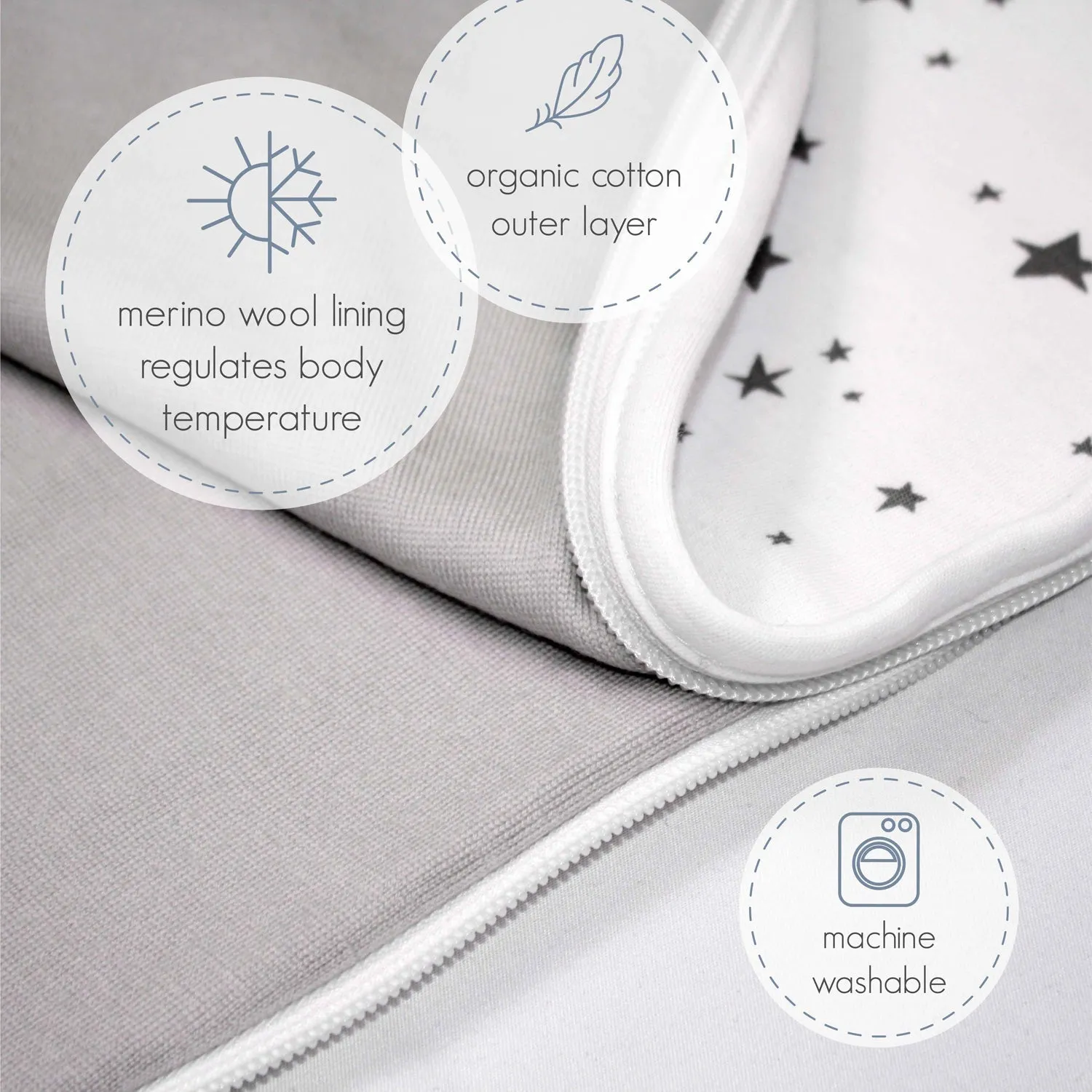 4 Season® Ultimate Baby Sleep Bag, Merino Wool & Organic Cotton, Star Gray