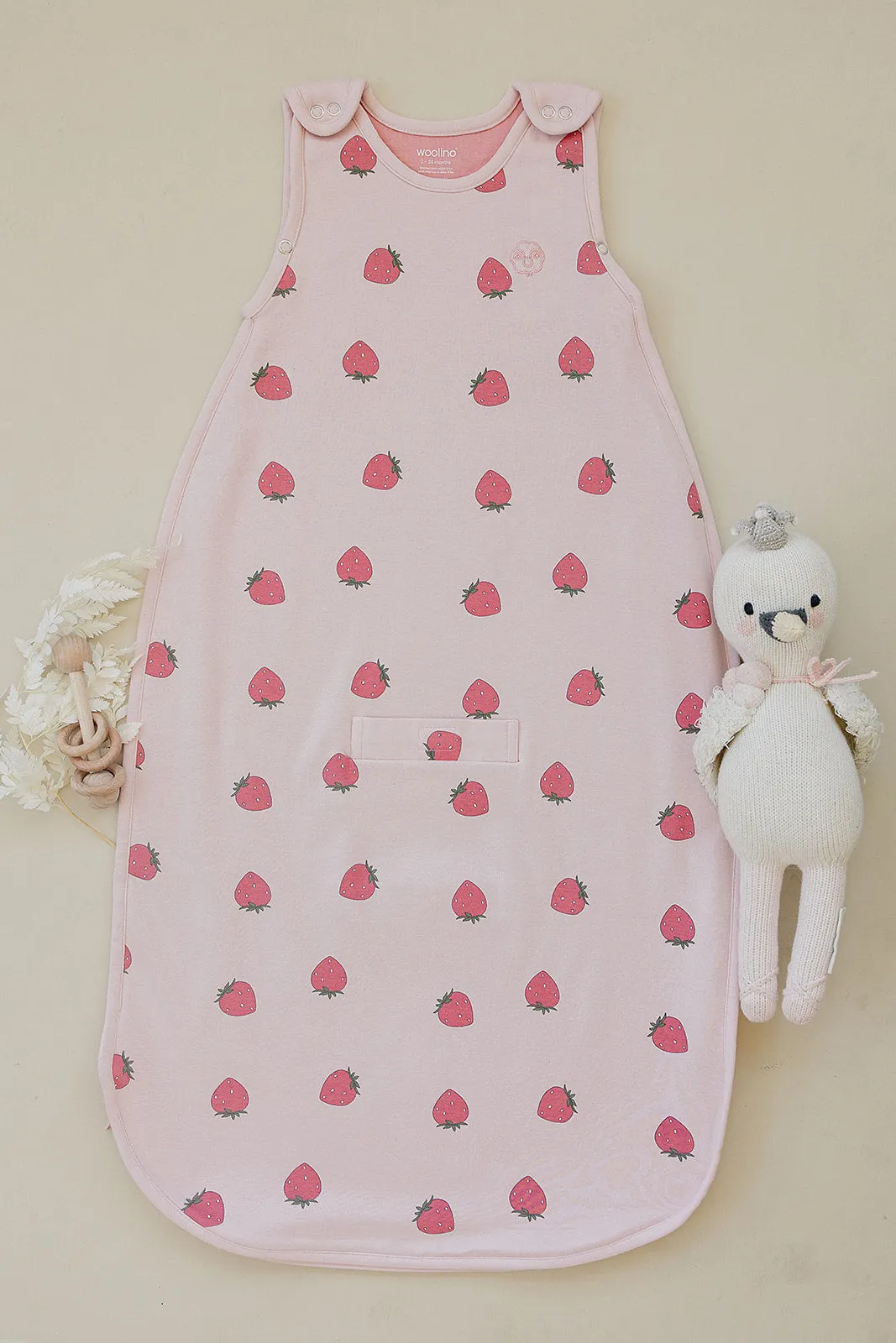 4 Season® Ultimate Baby Sleep Bag, Merino Wool & Organic Cotton, Strawberry