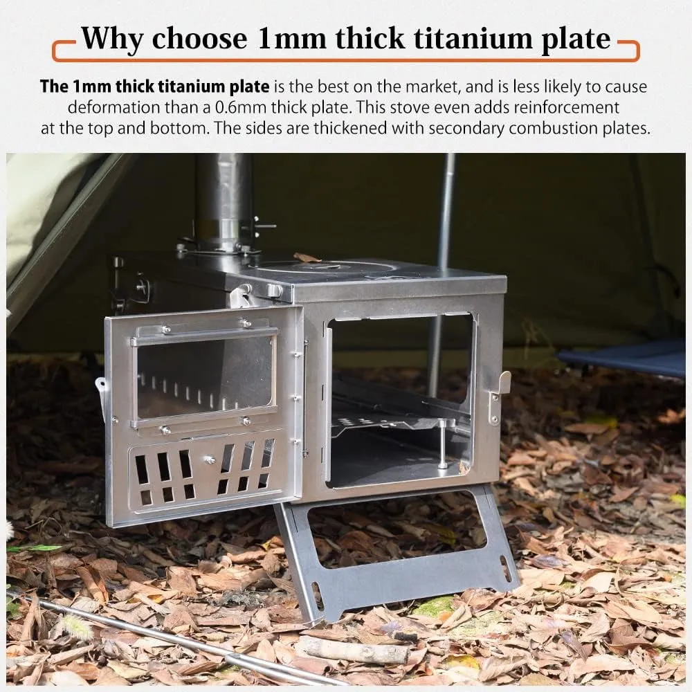 essential TOMOUNT Tent Stove Titanium 15inch Wood Burning Stove Folding Portable for Camping Hunting 9.84ft Pipes Included