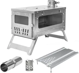 essential TOMOUNT Tent Stove Titanium 15inch Wood Burning Stove Folding Portable for Camping Hunting 9.84ft Pipes Included