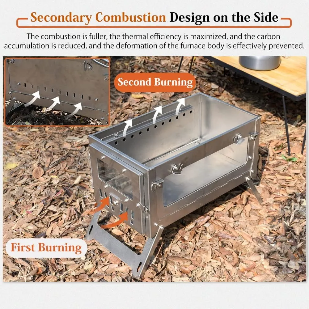 essential TOMOUNT Tent Stove Titanium 15inch Wood Burning Stove Folding Portable for Camping Hunting 9.84ft Pipes Included