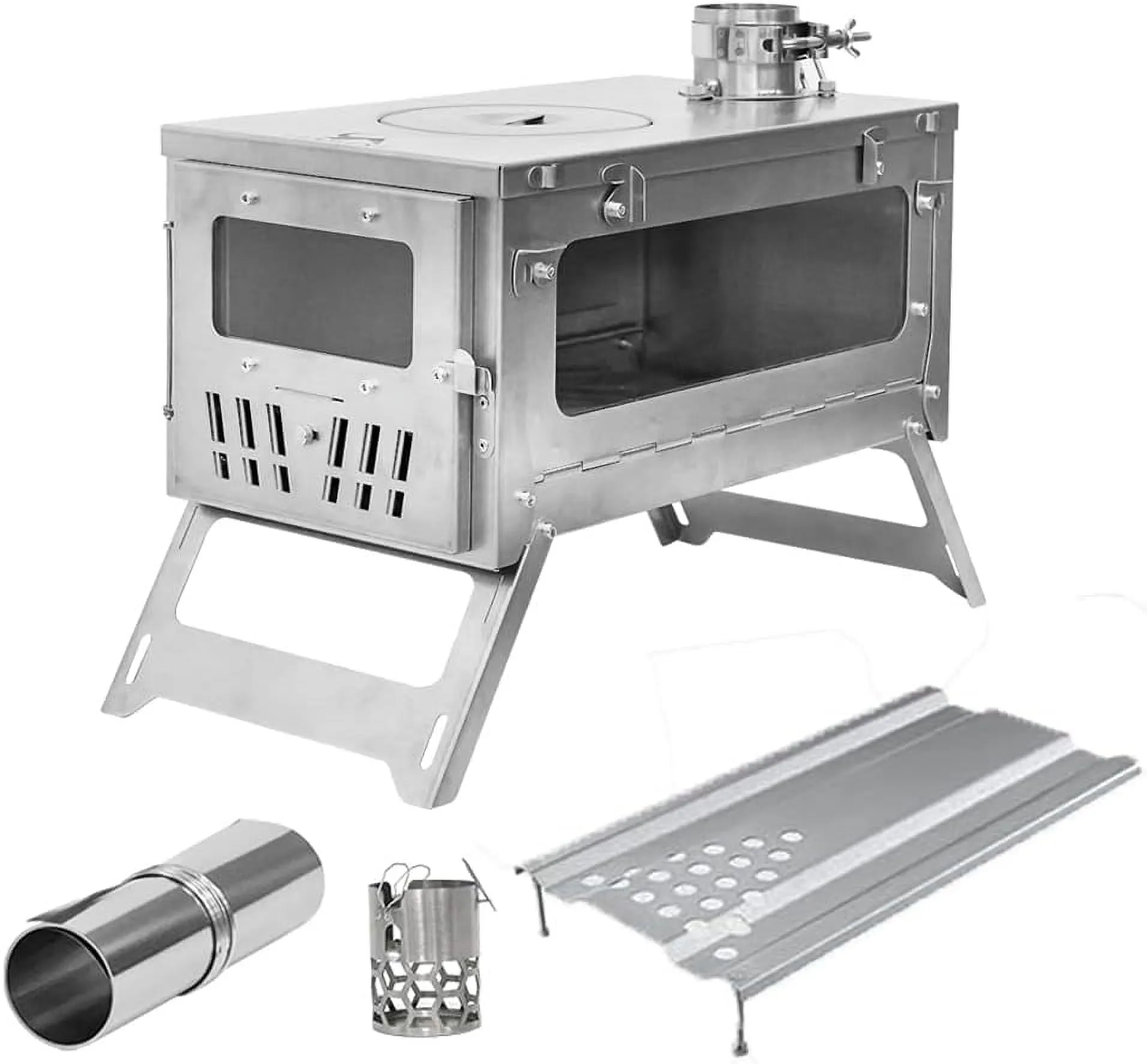 essential TOMOUNT Tent Stove Titanium 15inch Wood Burning Stove Folding Portable for Camping Hunting 9.84ft Pipes Included