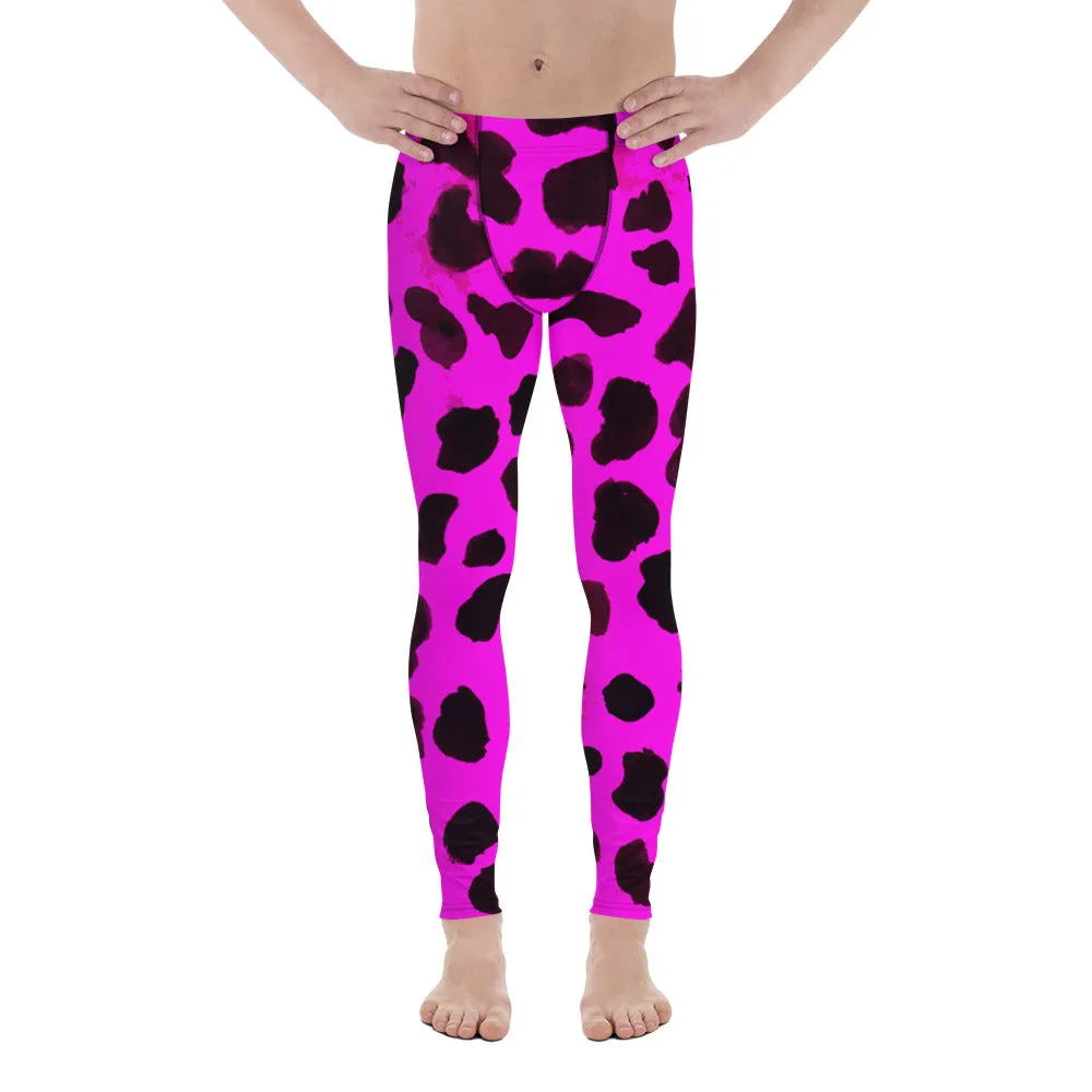 Hot Pink Cow Print Meggings, Best Cow Print Animal Print Sexy Men's Fashion Leggings- Made in USA/EU/MX