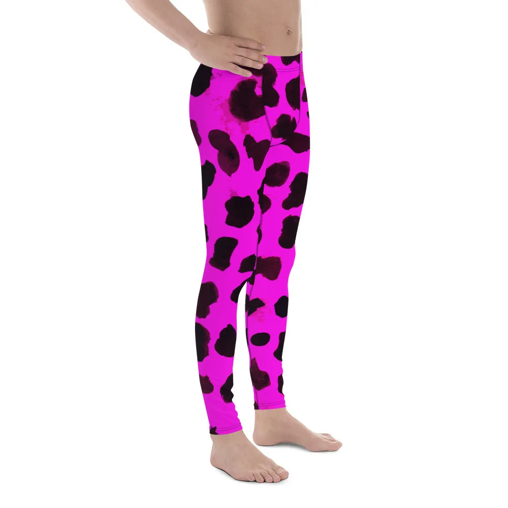 Hot Pink Cow Print Meggings, Best Cow Print Animal Print Sexy Men's Fashion Leggings- Made in USA/EU/MX
