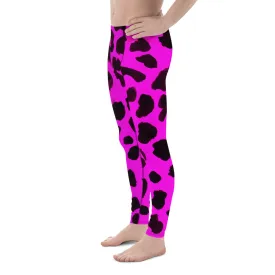 Hot Pink Cow Print Meggings, Best Cow Print Animal Print Sexy Men's Fashion Leggings- Made in USA/EU/MX